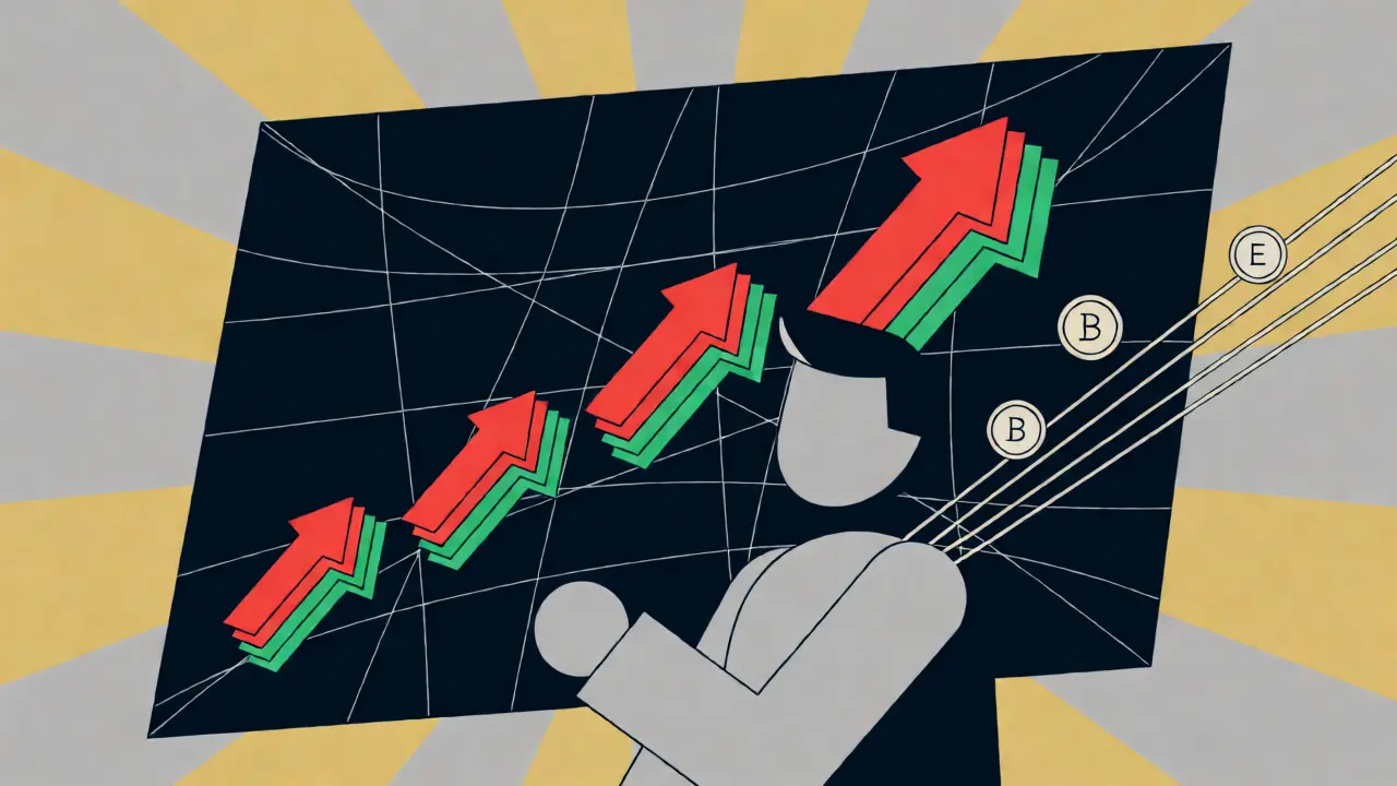Abstract trader figure viewing simple rising charts, illustrating Bitbank's clean spot-trading interface.