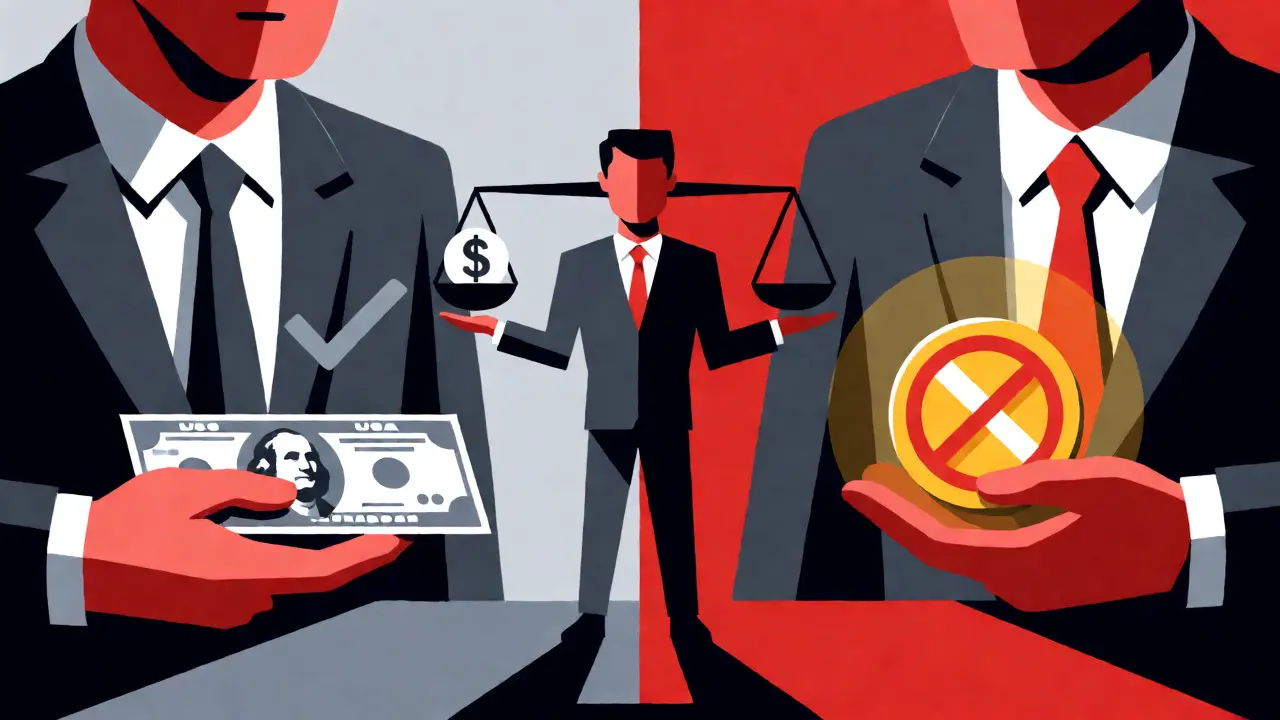Comparison of USD legal tender versus restricted crypto