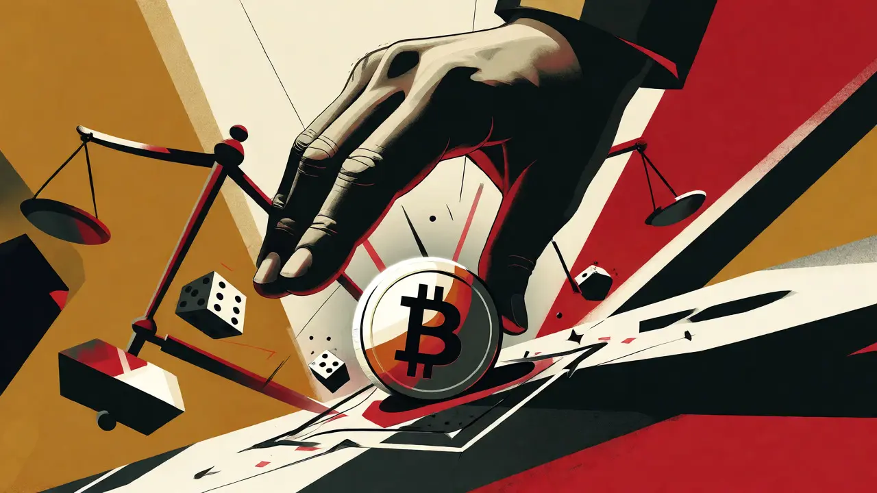 Constructivist art showing a hand crushing a Bitcoin coin under religious law