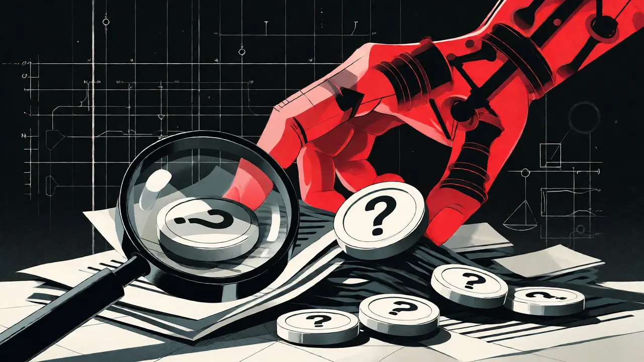 Constructivist design of regulatory hands crushing fake government crypto documents and tokens.