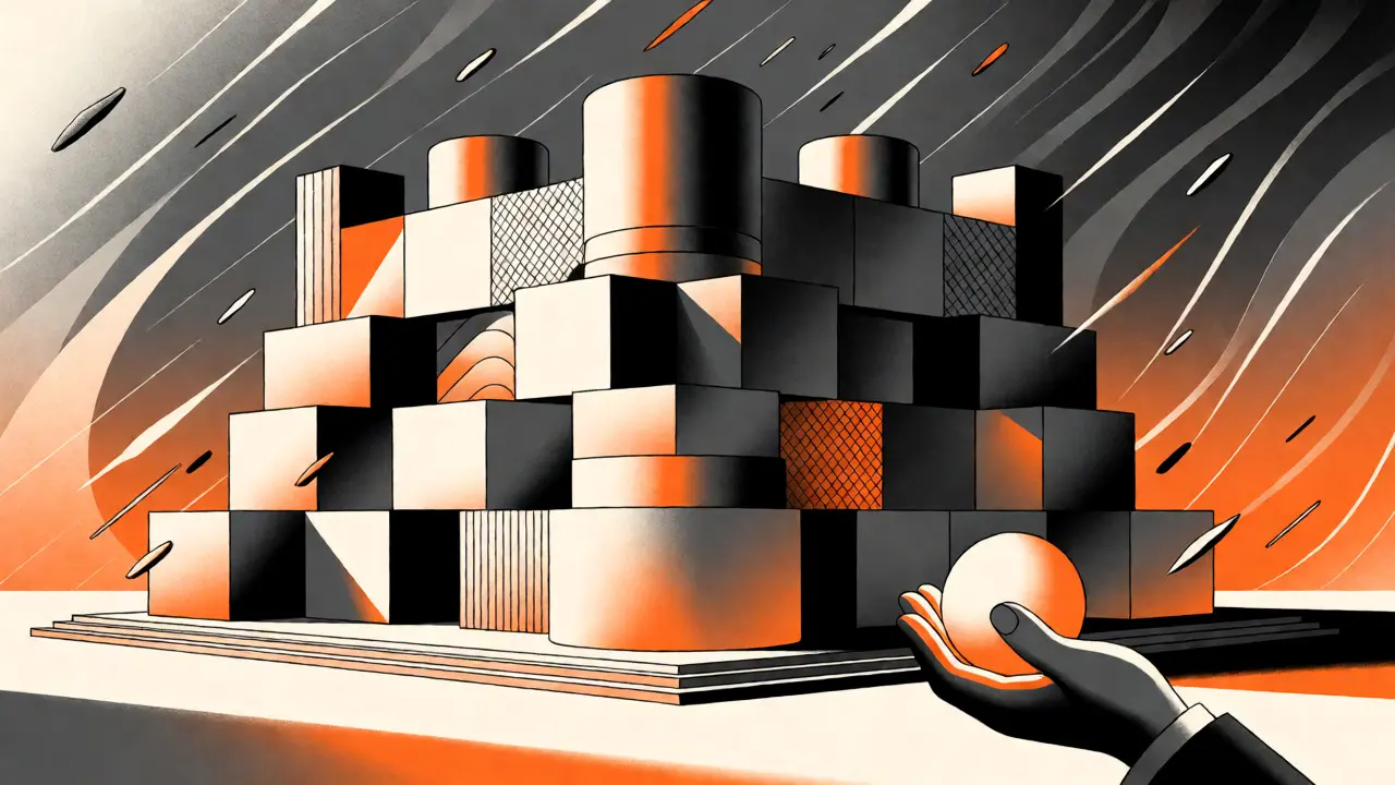 Fortress-like structure protecting a glowing orb from chaotic market winds