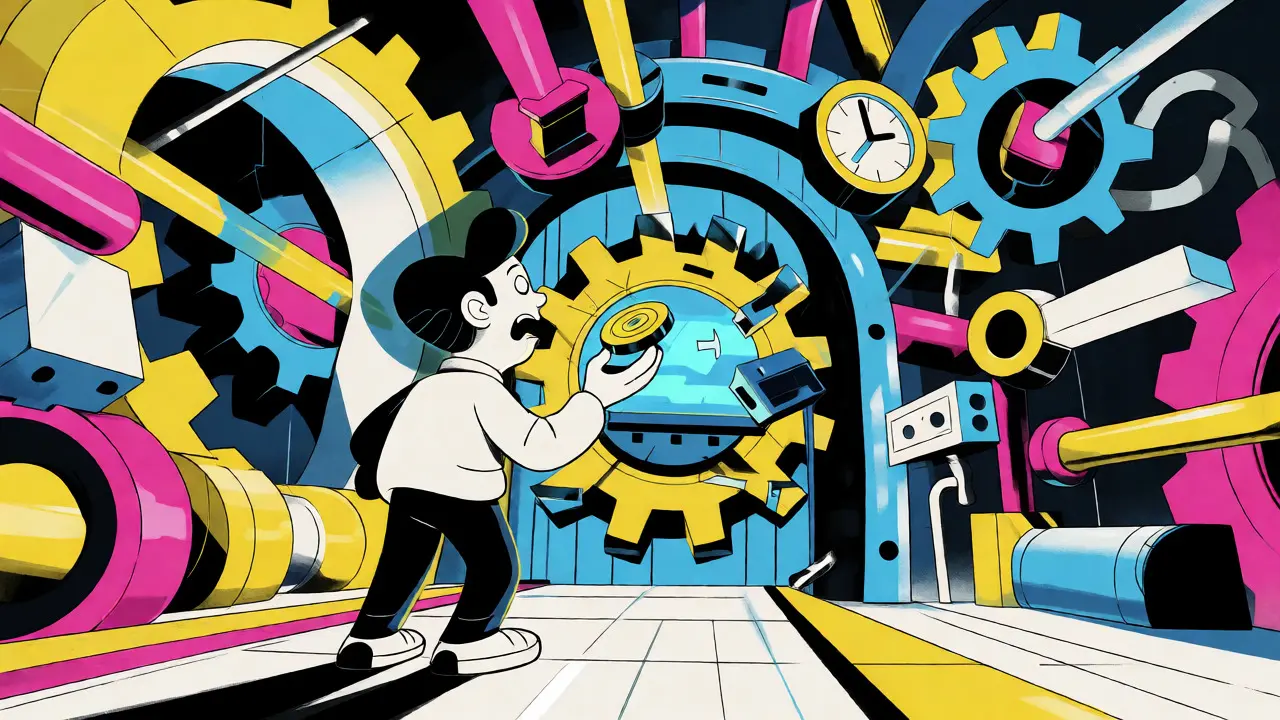 Frustrated user navigating a complex, chaotic machine representing cross-chain UX friction.