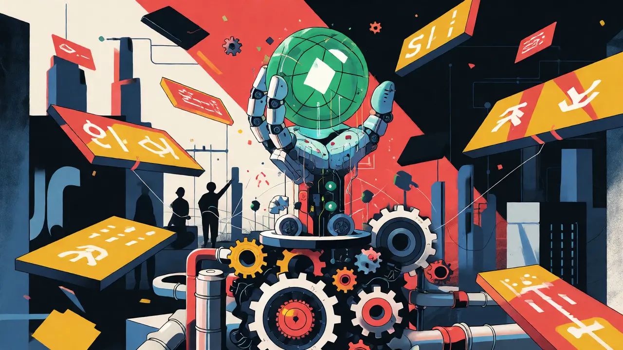 Mechanical hand holding a carbon sphere amidst DeFi machinery