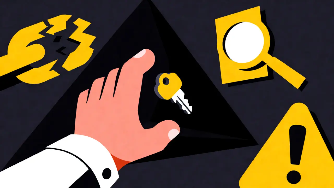 Stylized hand reaching for a slipping digital key surrounded by abstract warning icons.