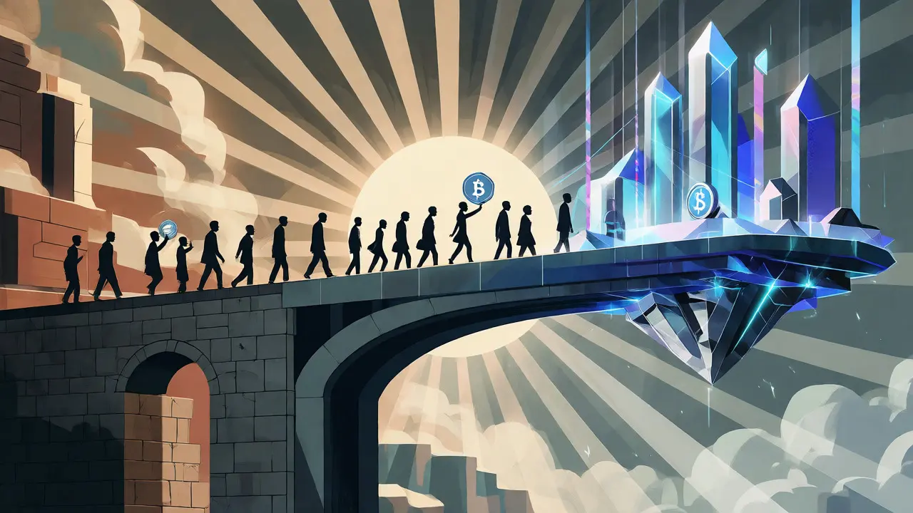 Abstract bridge connecting traditional banking foundations to digital platforms.