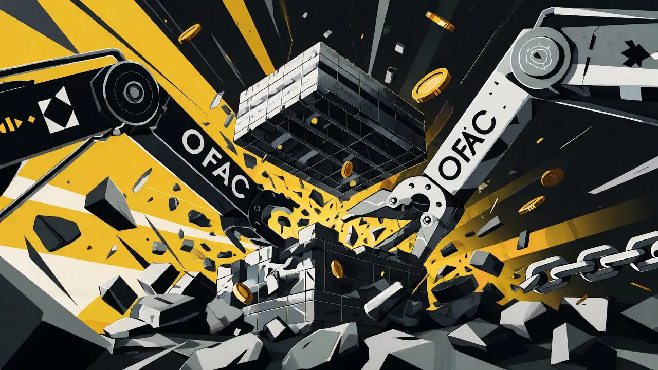 Constructivist art showing a digital exchange being dismantled by regulatory forces.