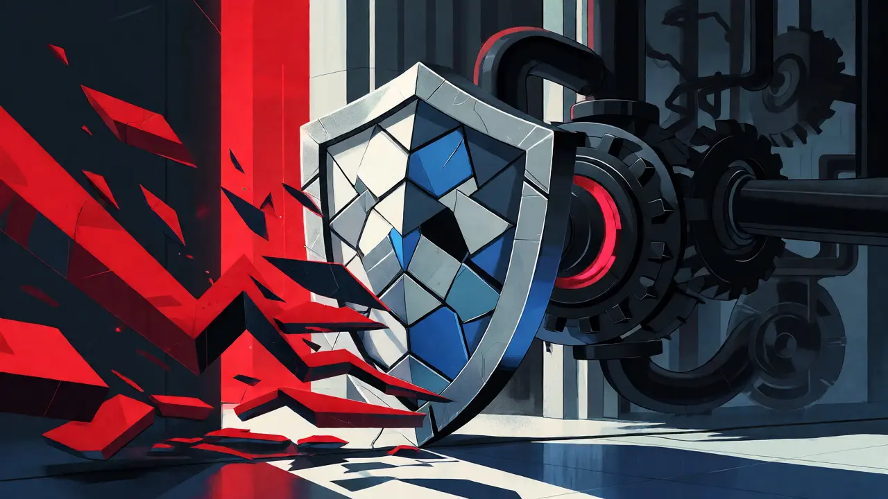 Constructivist shield blocking red chaos shards representing Bluefin's robust security architecture
