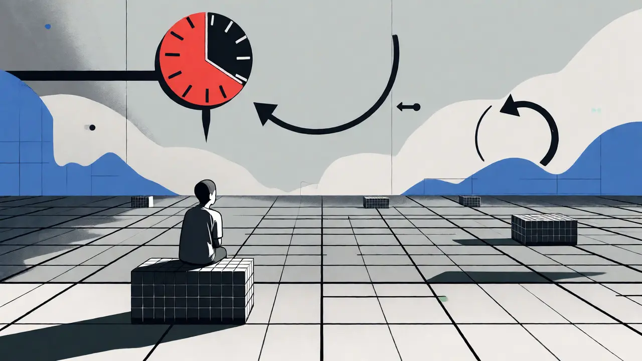 Empty grid landscape with lone figure waiting, symbolizing zero liquidity