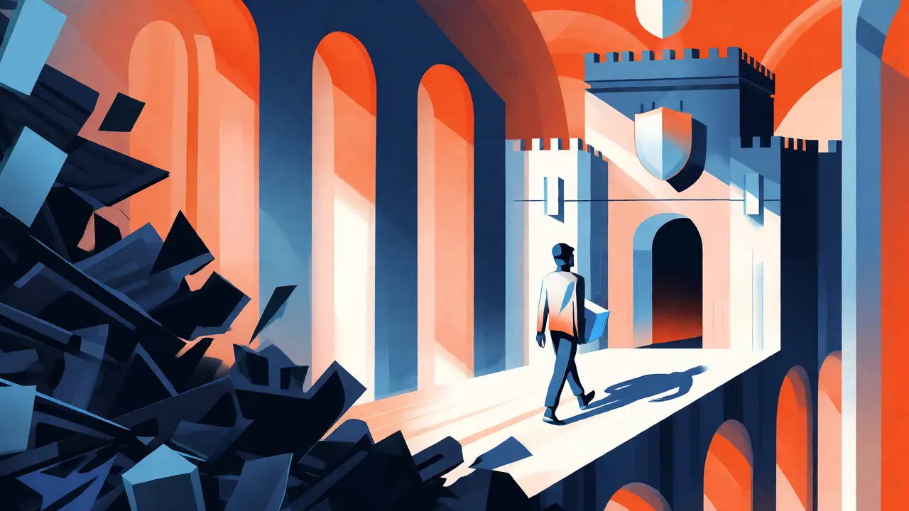 Illustration contrasting chaotic risky exchanges with a secure, structured licensed platform.