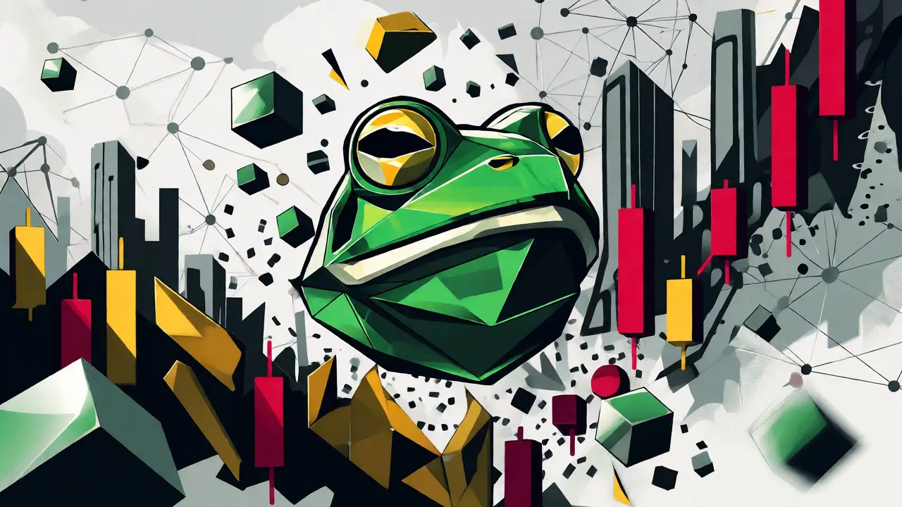 Stylized frog head amidst volatile geometric market shards on Ethereum